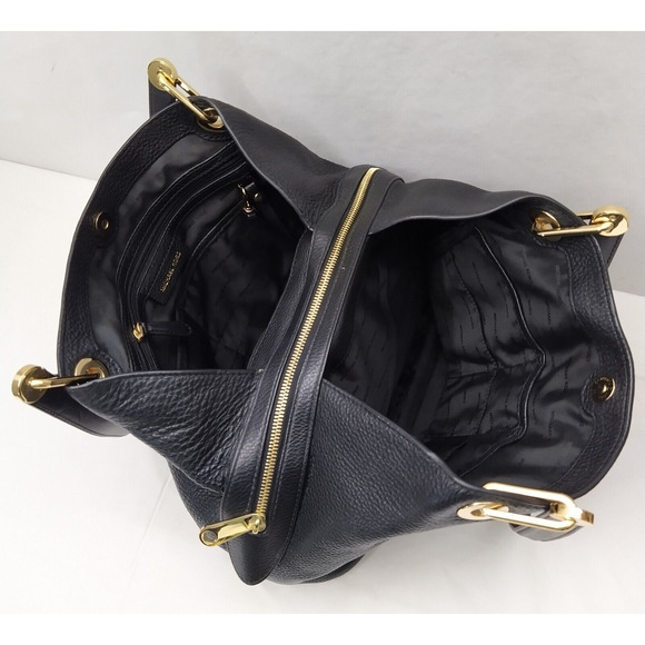 Michael Kors Raven Black Leather 3 Compartments Shoulder Bag - Picture 8 of 16